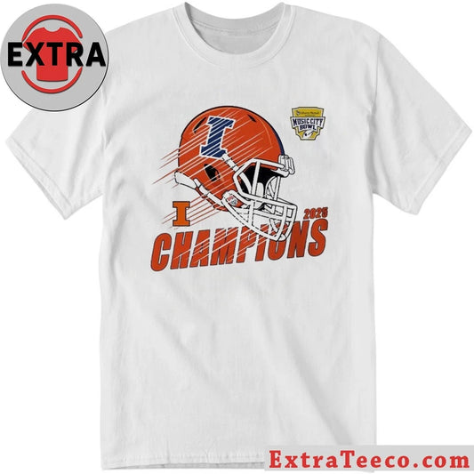 Commemorative t-shirt for the Illinois Fighting Illinois football team’s 2025 Music City Bowl championship