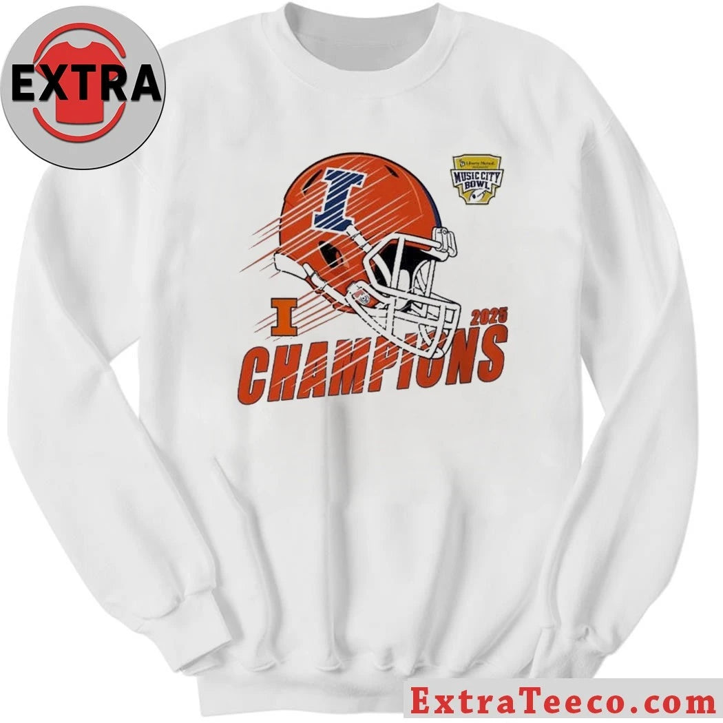 Commemorative t-shirt for the Illinois Fighting Illinois football team’s 2025 Music City Bowl championship