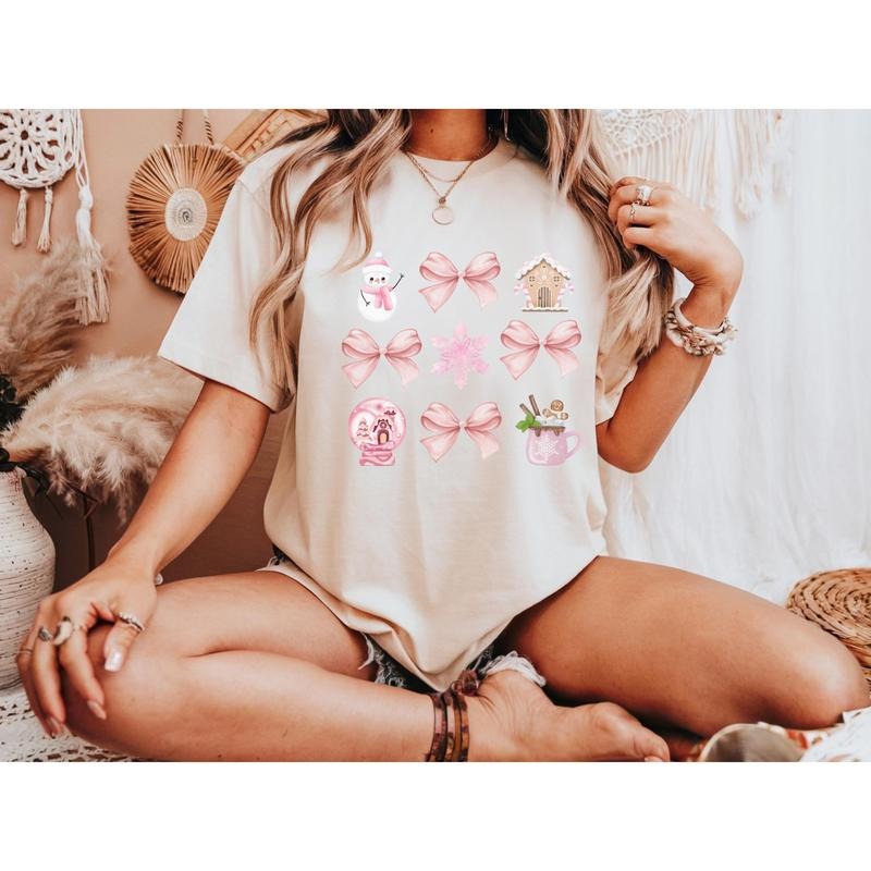 Coquette Pink Winter Decor Unisex Tee, T-Shirt, Shirt, Casual Top, Christmas Tee, Holiday Shirt holiday shirt