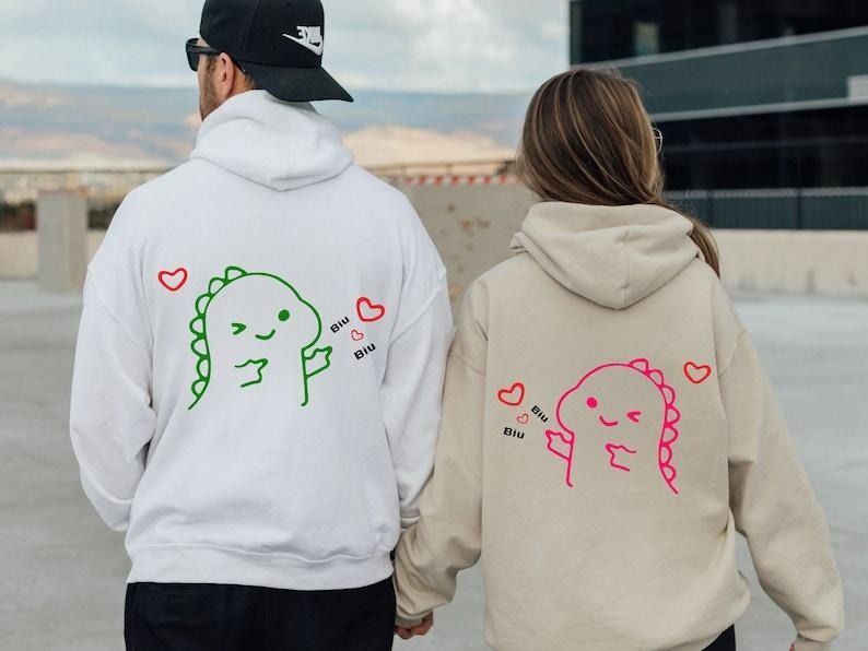 Cute Dinosaur Couple Hoodie, Couples Gifts Valentines Day, Cute Dinosaur Matching Hoodie, gift for couple, Gift For Lovers, trendy  Hoodie and Sweater; T-shirt