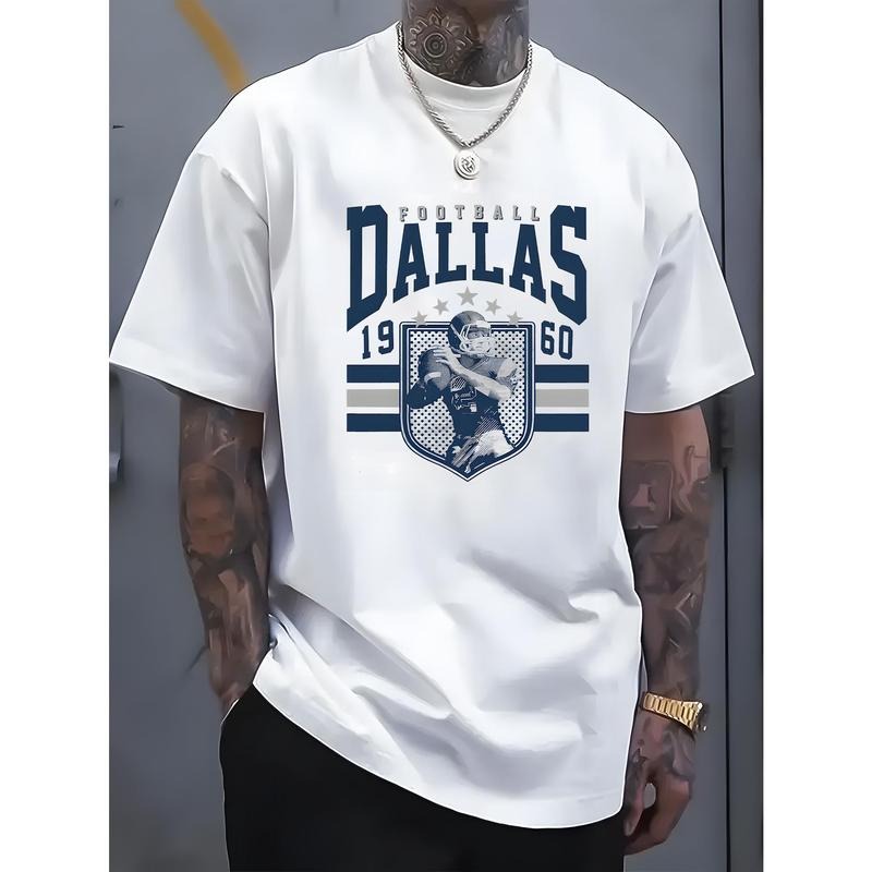 "DALLAS" letters, patterns, printed men's T-shirts, men's novel pattern design T-shirts, summer casual and comfortable T-shirts, fashionable short-sleeved comfortable and versatile summer T-shirts, adventure.