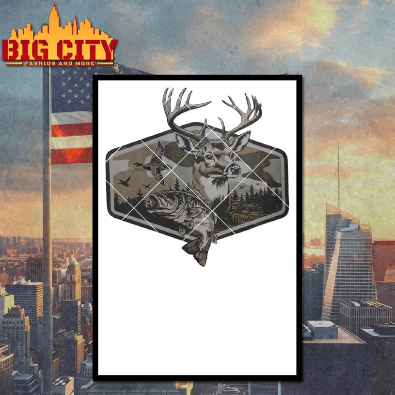 Deer Duck Fishing Retro Camo Shirt
