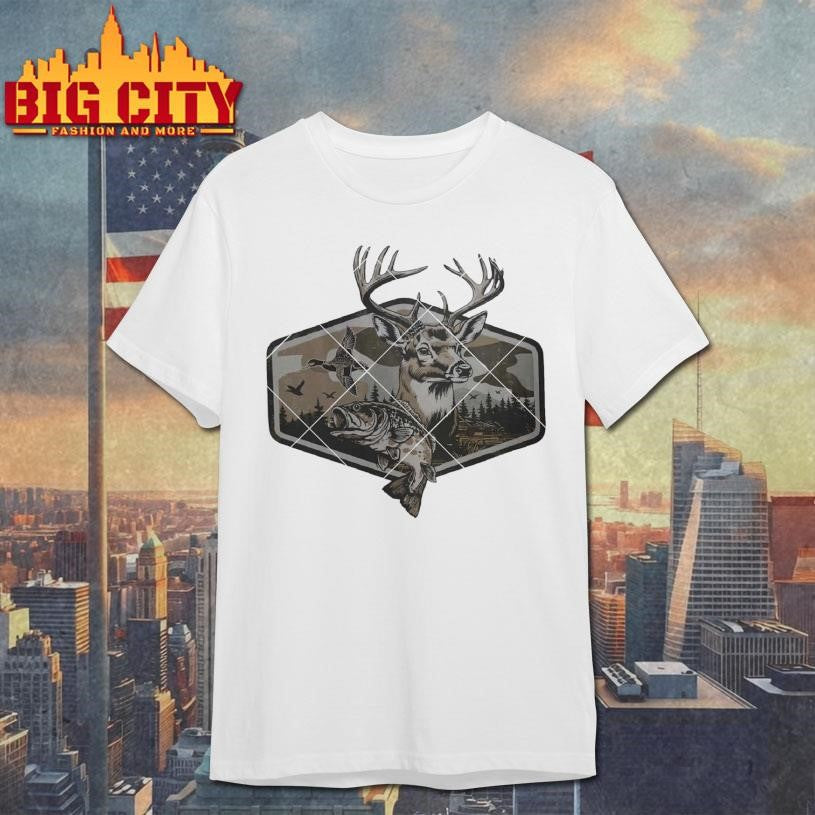 Deer Duck Fishing Retro Camo Shirt