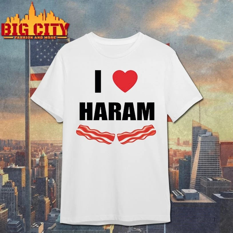 Dr Gumnaam Wearing I love haram bacon shirt