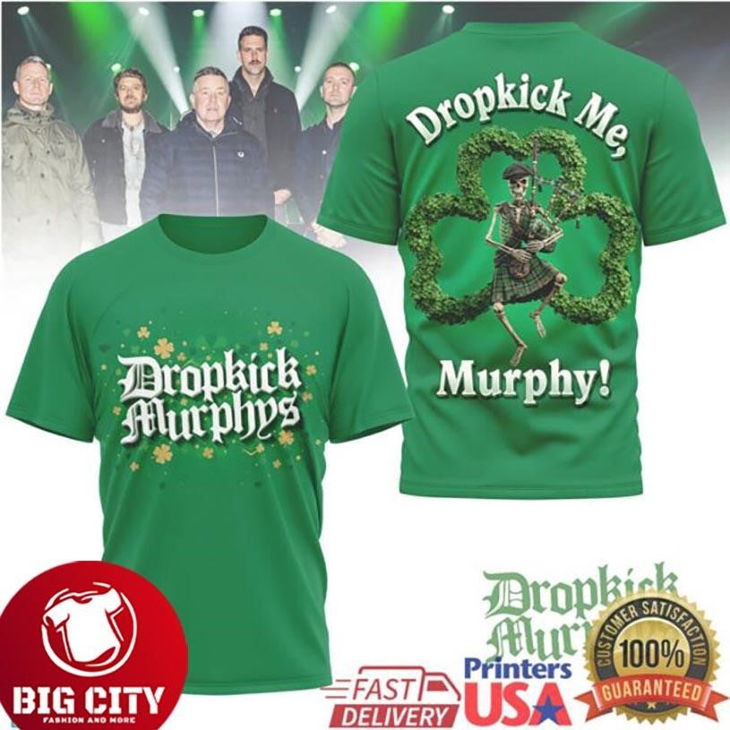 Dropkick Murphys St. Patrick’s Day Skeleton Bagpiper Shamrock Two Sided Shirt