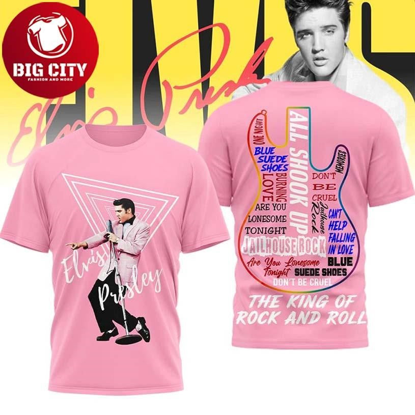 Elvis Presley The King Of Rock And Roll All Shook Up Pink Two Sided Shirt