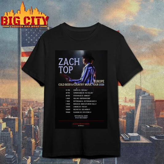 Europe Cold Beer &amp; Country Music Tour 2026 Zach Top Poster shirts