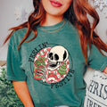 FEELING FESTIVE SKELETON T-SHIRT (COMFORT COLORS T-SHIRT, CASUAL SHIRT UNISEX, CHRISTMAS CLOTHING, GRAPHIC APPAREL, HOLIDAY SHIRT) Cotton Fabric