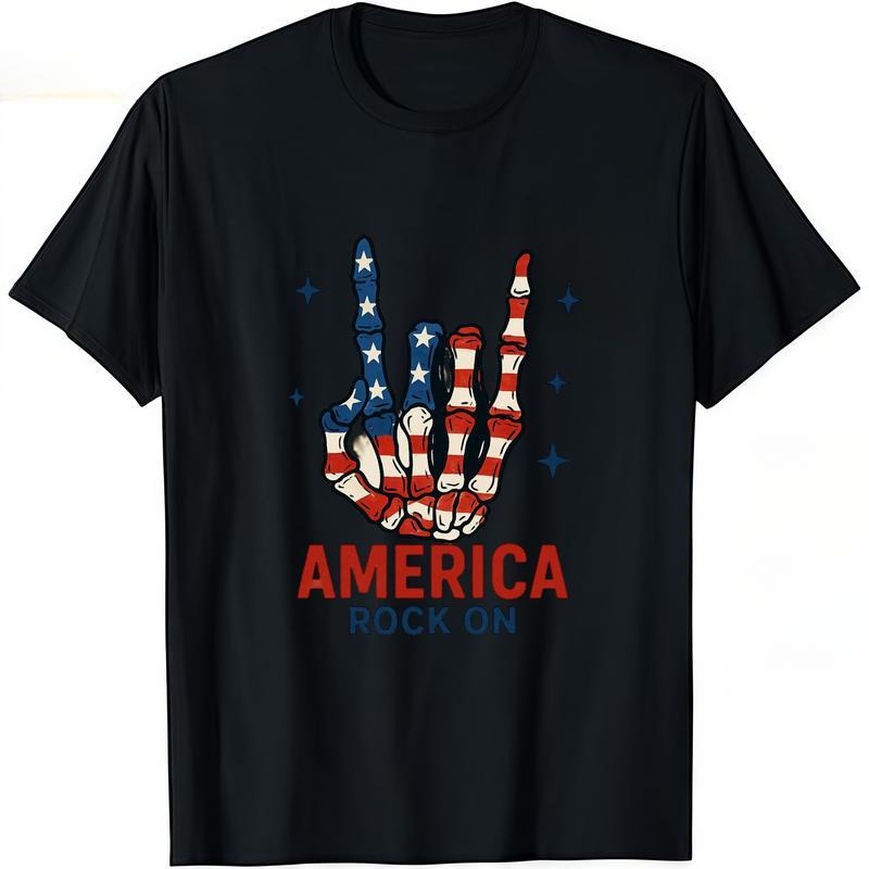 Fashion Designer T-Shirts - Cotton Graphic Tees with Patriotic Rock On Tee - Show Your American Spirit,Crewneck,Casual,Ideal for Everyday Wear, Tropical Men's Gifts