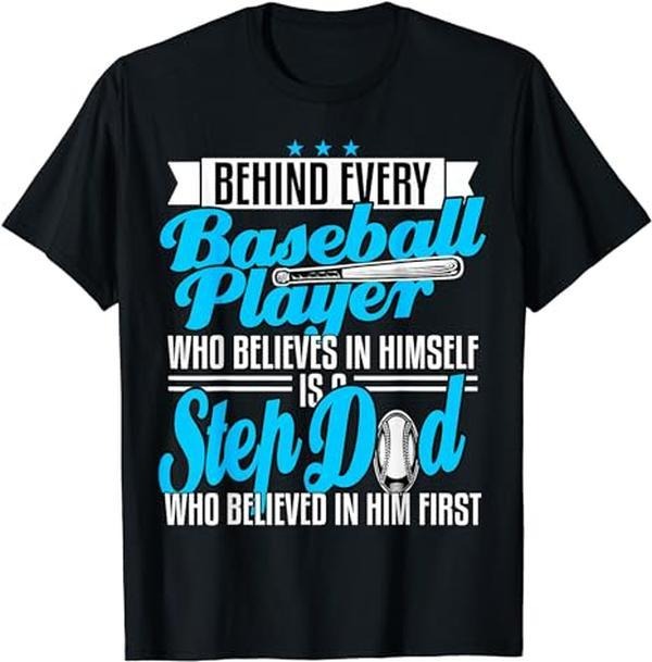 Father's Day T-Shirt, Gifts For Stepdad, Step Dad Stepfather Baseball Son Fathers Day Gift T-Shirt Menswear Casual Cotton