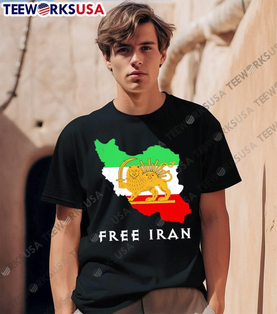 Free Iran Map Lion and Sun Persian Flag shirt