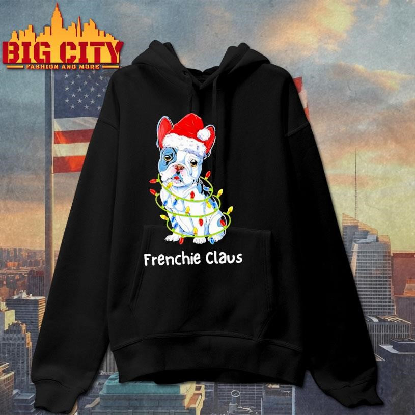 French Bulldog Santa hat &amp; Christmas lights Frenchie Claus shirt