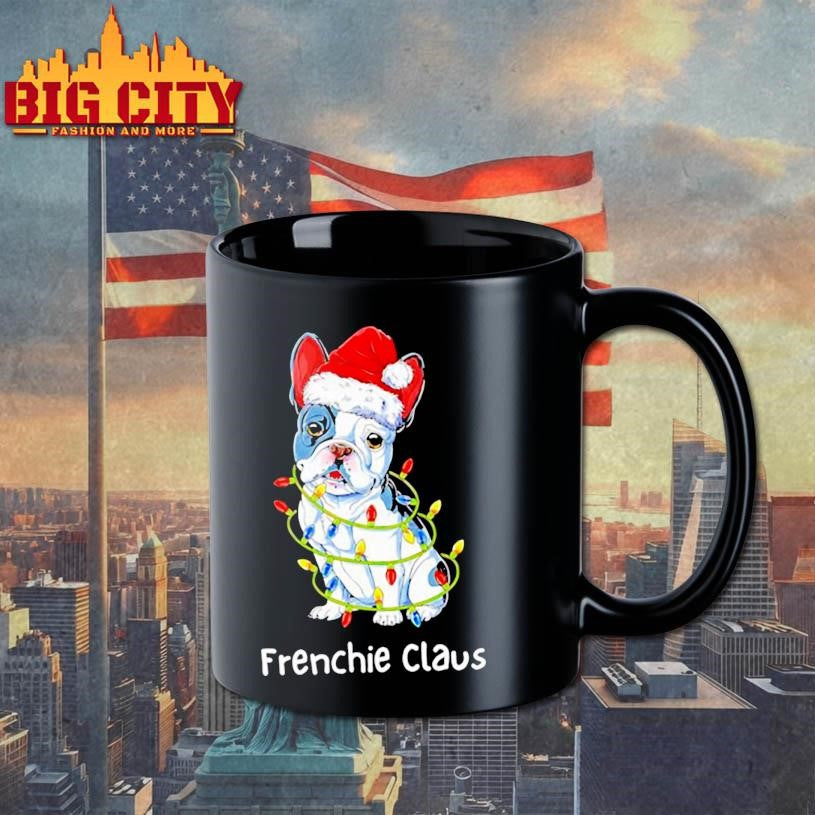 French Bulldog Santa hat &amp; Christmas lights Frenchie Claus shirt