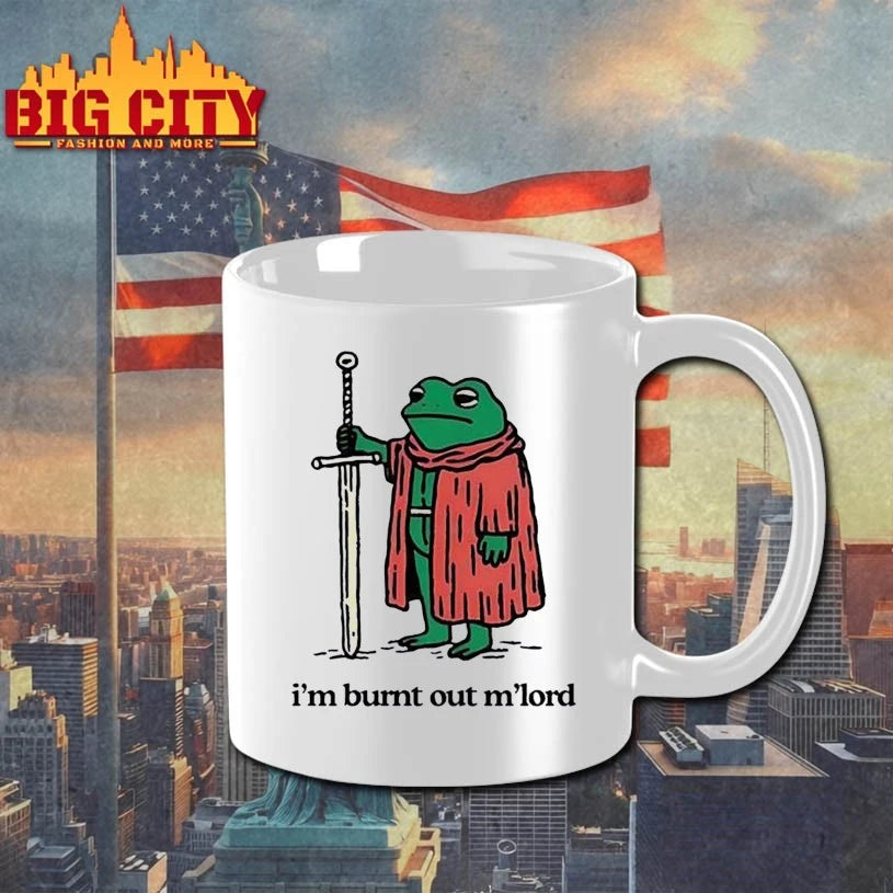 Frog holding sword I’m burnt out M’lord shirt