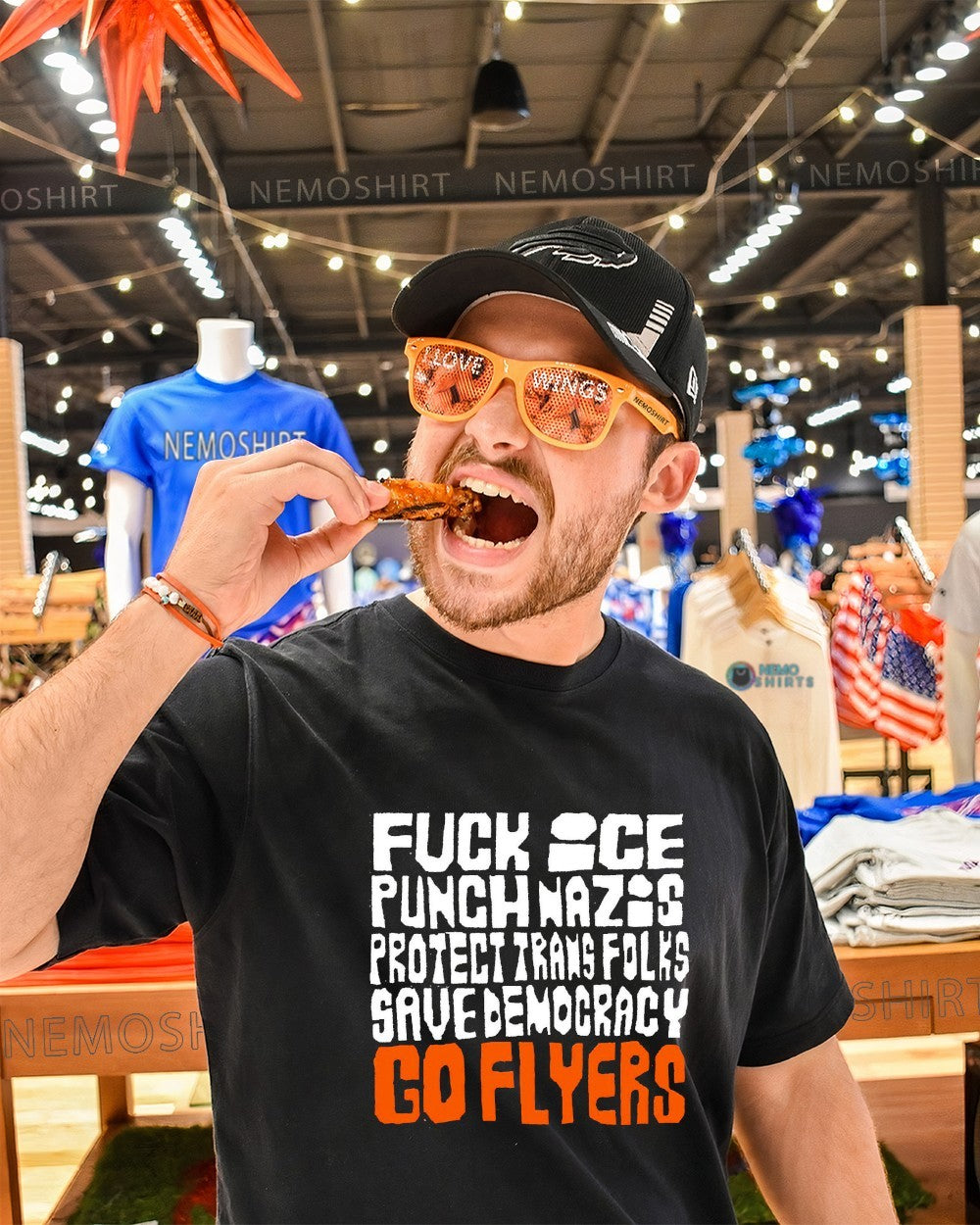 Fuck ICE punch nazis protect trans folks save Democracy go Flyers shirt