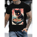 "Fun - filled Men's T - Shirt with a Quirky Design, Featuring a Black Cat Eating Ramen with Japanese - style Typography for a Playful Cultural Vibe"