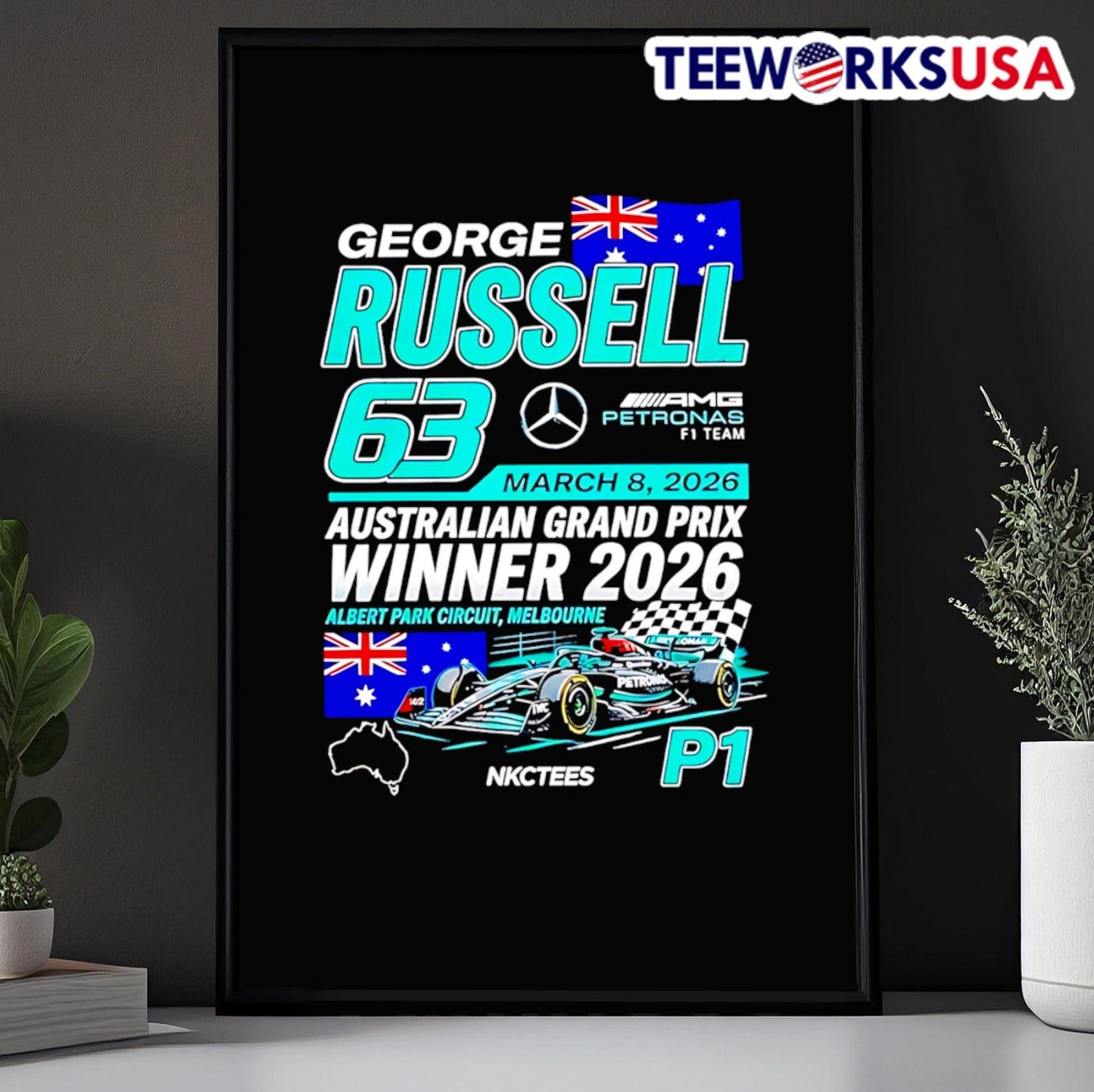 George Russell AMG Petronas F1 Team P1 Australian Grand Prix 2026 Champions Shirt