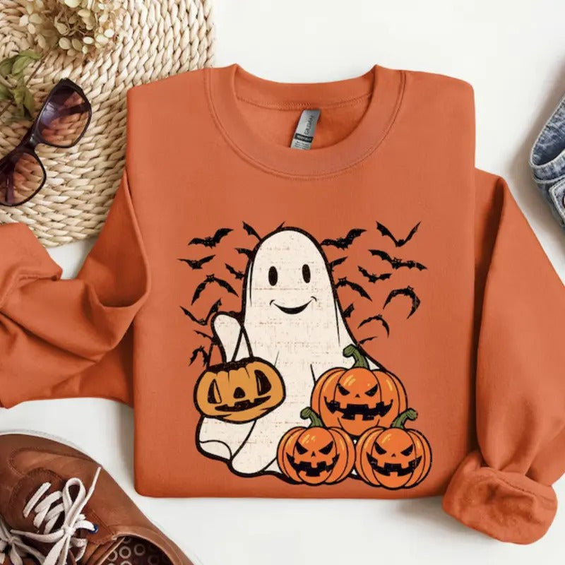 Ghost Halloween Sweatshirt, Womens Halloween Shirt, Halloweens Party Shirt, Fall Sweatshirt, Halloween Gift, Full Sizes, Full Color, Tee Printstyle{n002}2