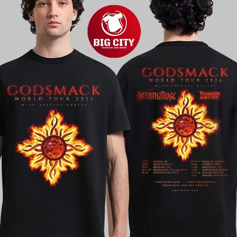 Godsmack World Tour 2026 Europe Schedule Tour Dates Two Sided Shirt