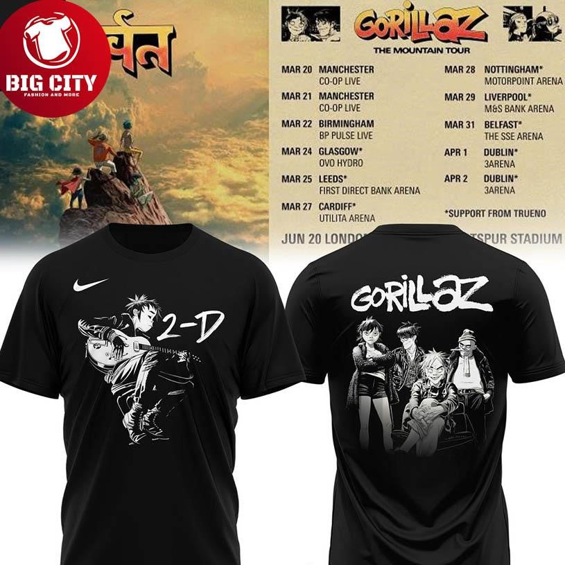 Gorillaz The Mountain Tour 2026 UK Celebrating Two Sided Shirt