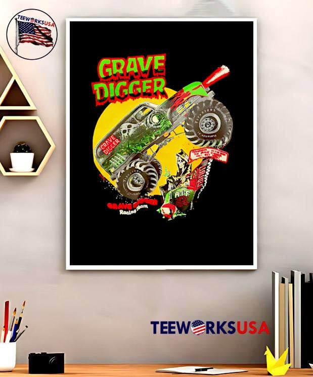 Grave Digger Monster Truck Racing Team Skeleton Graveyard Graphic shirt