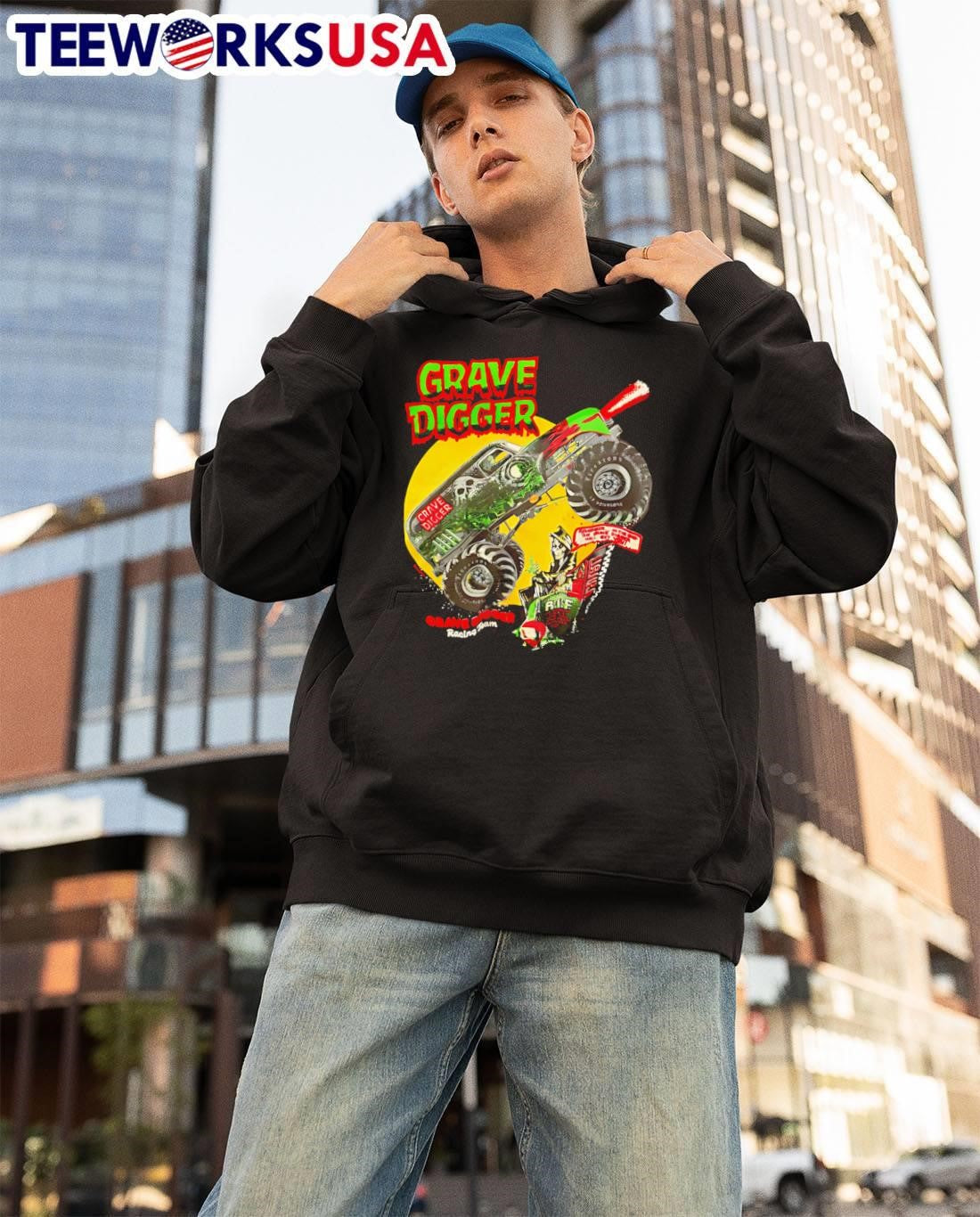 Grave Digger Monster Truck Racing Team Skeleton Graveyard Graphic shirt
