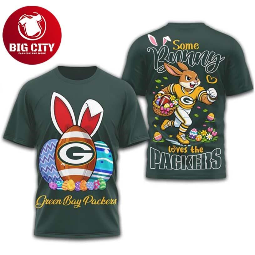 Green Bay Packers Easter Bunny Football Graphic Two Sided Shirt