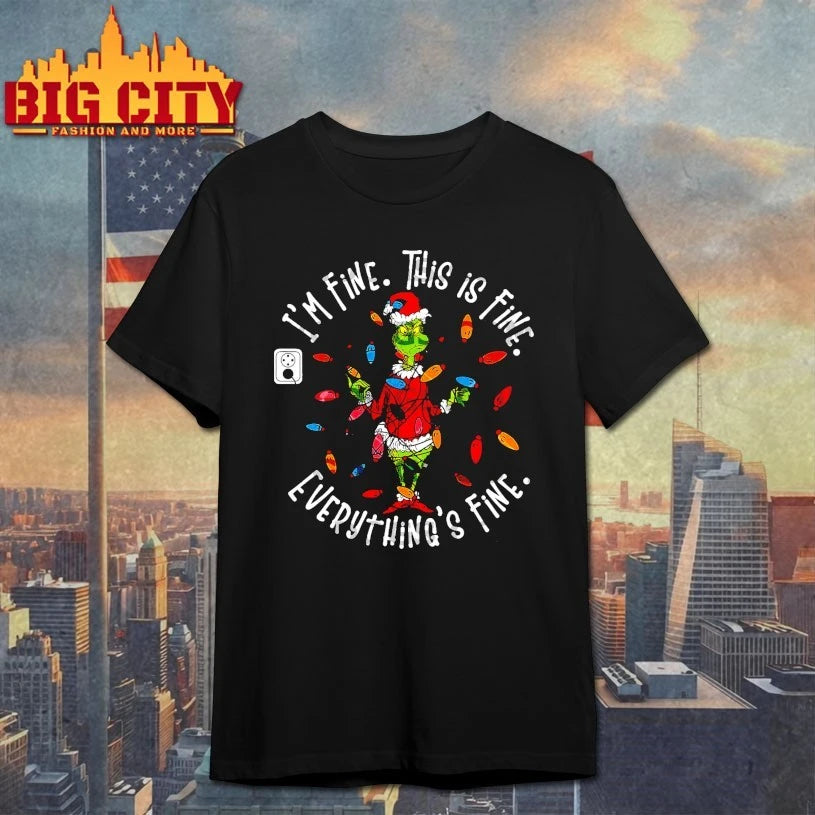 Grinch I’m Fine Everything is Fine Christmas Lights shirt