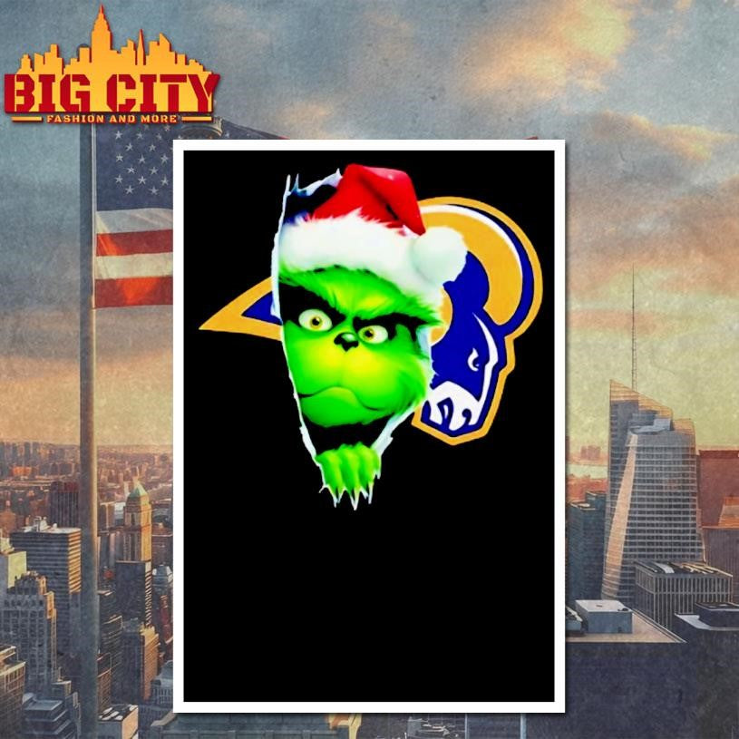 Grinch Peeking Through La Rams Christmas Holiday Shirt