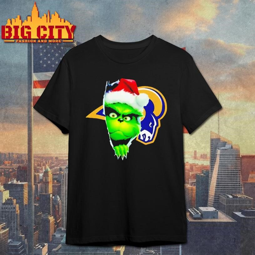 Grinch Peeking Through La Rams Christmas Holiday Shirt