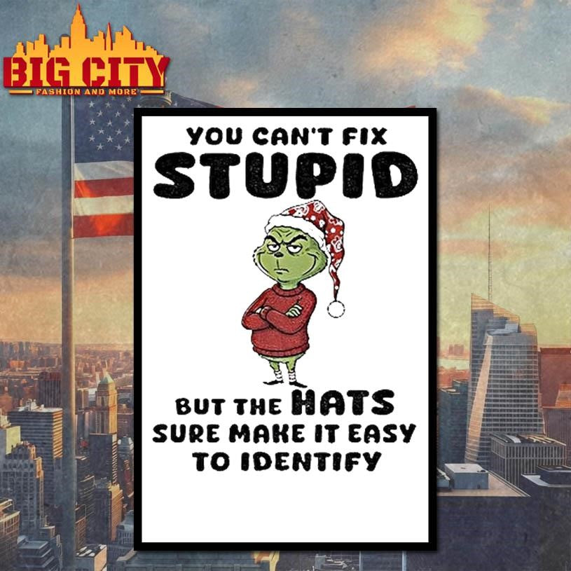 Grinch Santa Hat You Cant Fix Stupid But The Hats Sure Make It Easy To Identify Christmas Shirt