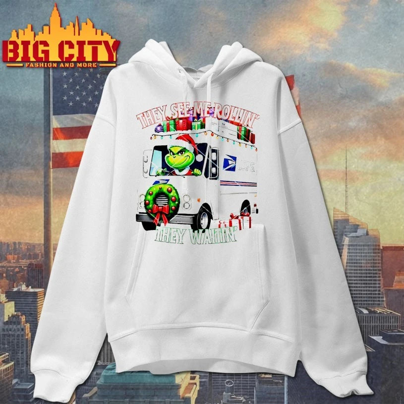 Grinch Santa USPS They See Me Rollin They Waitin shirt