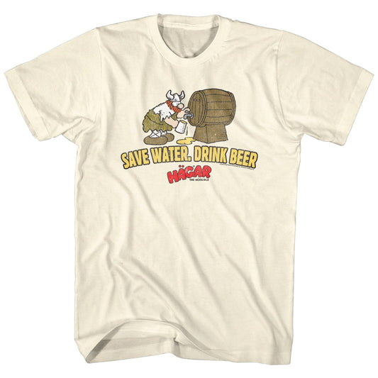 Hagar The Horrible Mens S/S T-Shirt - Save Water. Drink Beer - Solid Natural