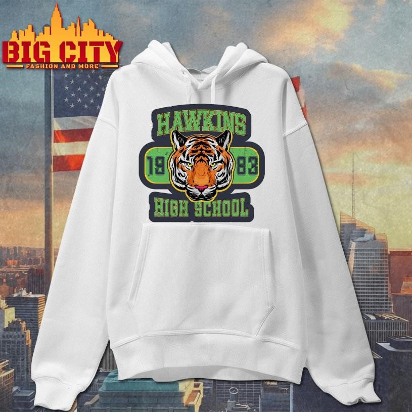 Hawkins High School Go Tigers 1983 Retro 80s Mascot shirt