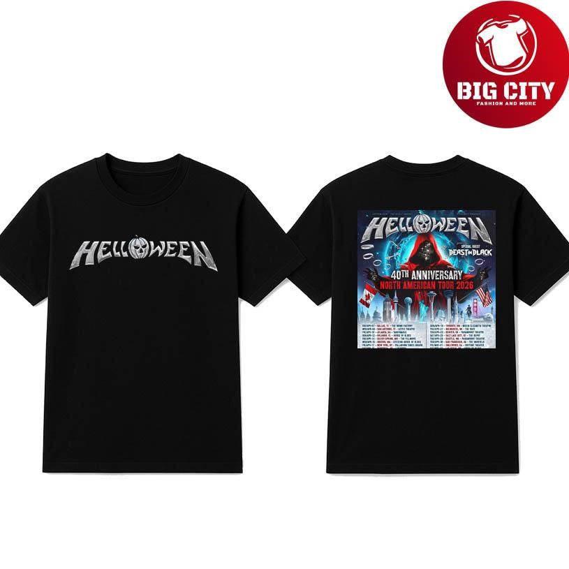 Helloween 40th Anniversary North American Tour 2026 Schedule Dates Two Sided Shirt