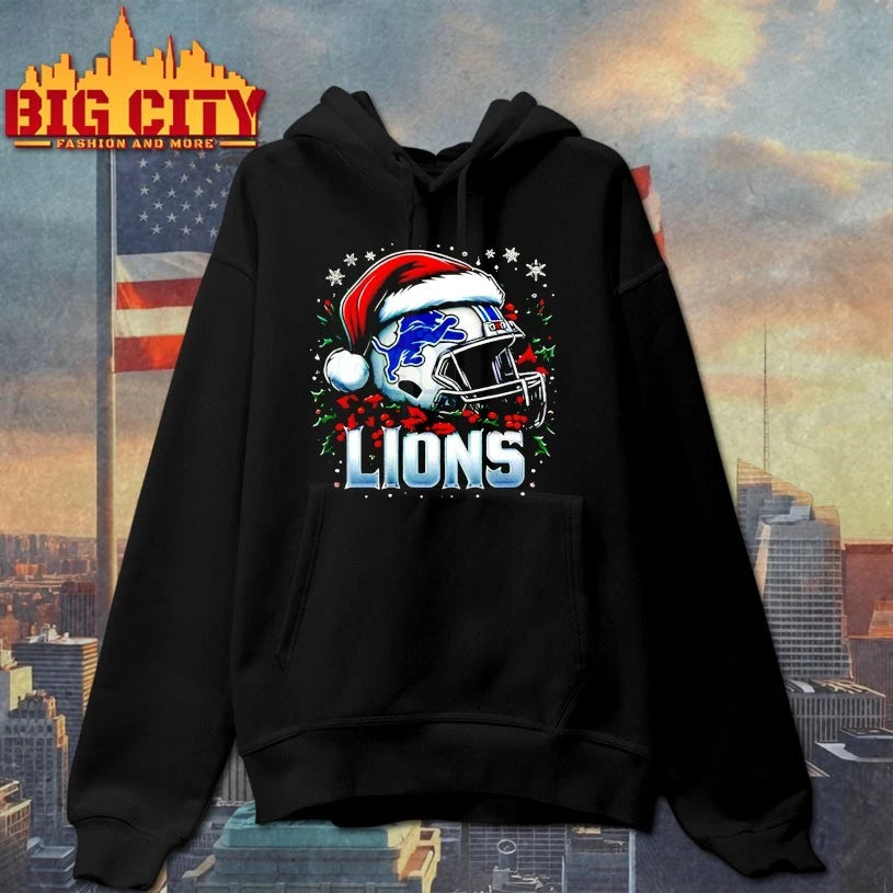Helmet Santa Hat Detroit Lions Christmas shirt