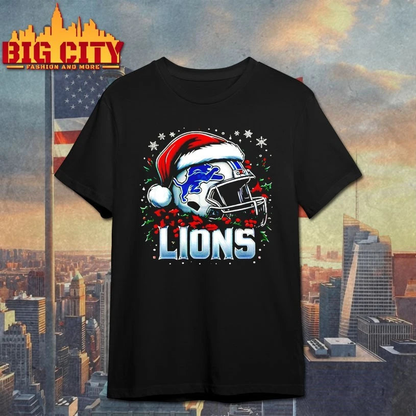 Helmet Santa Hat Detroit Lions Christmas shirt