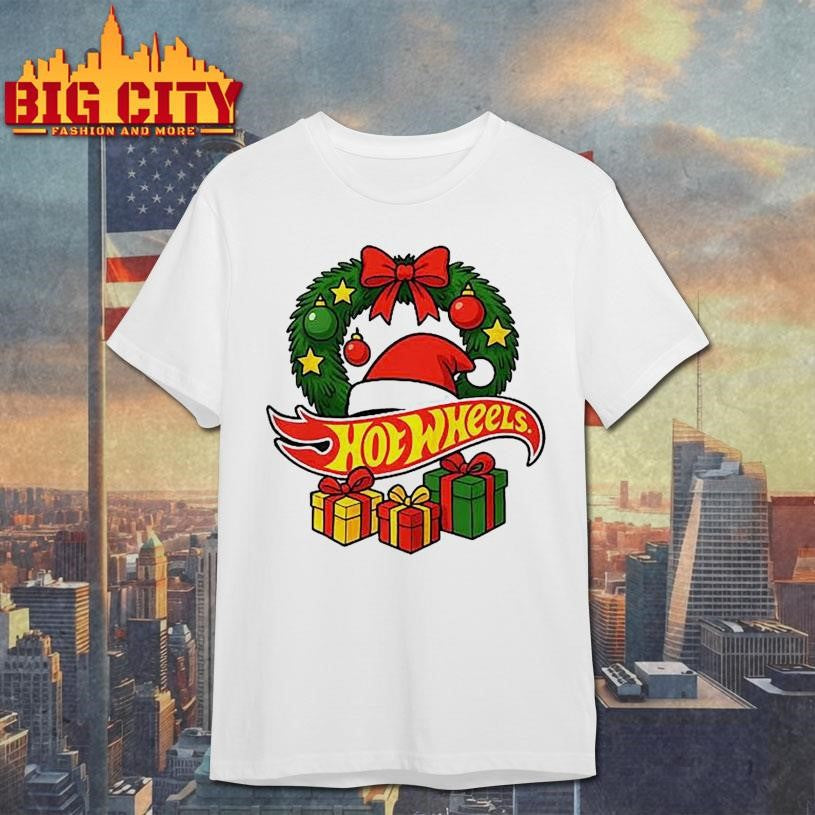 Hotwheels Christmas laurel wreath Santa hat gift shirt
