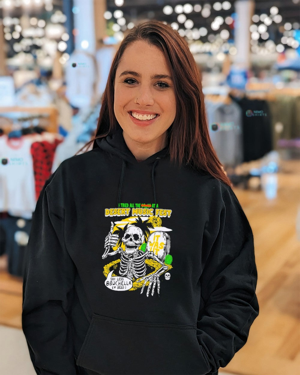 I tried all the at the desert music fest skeleton shirt