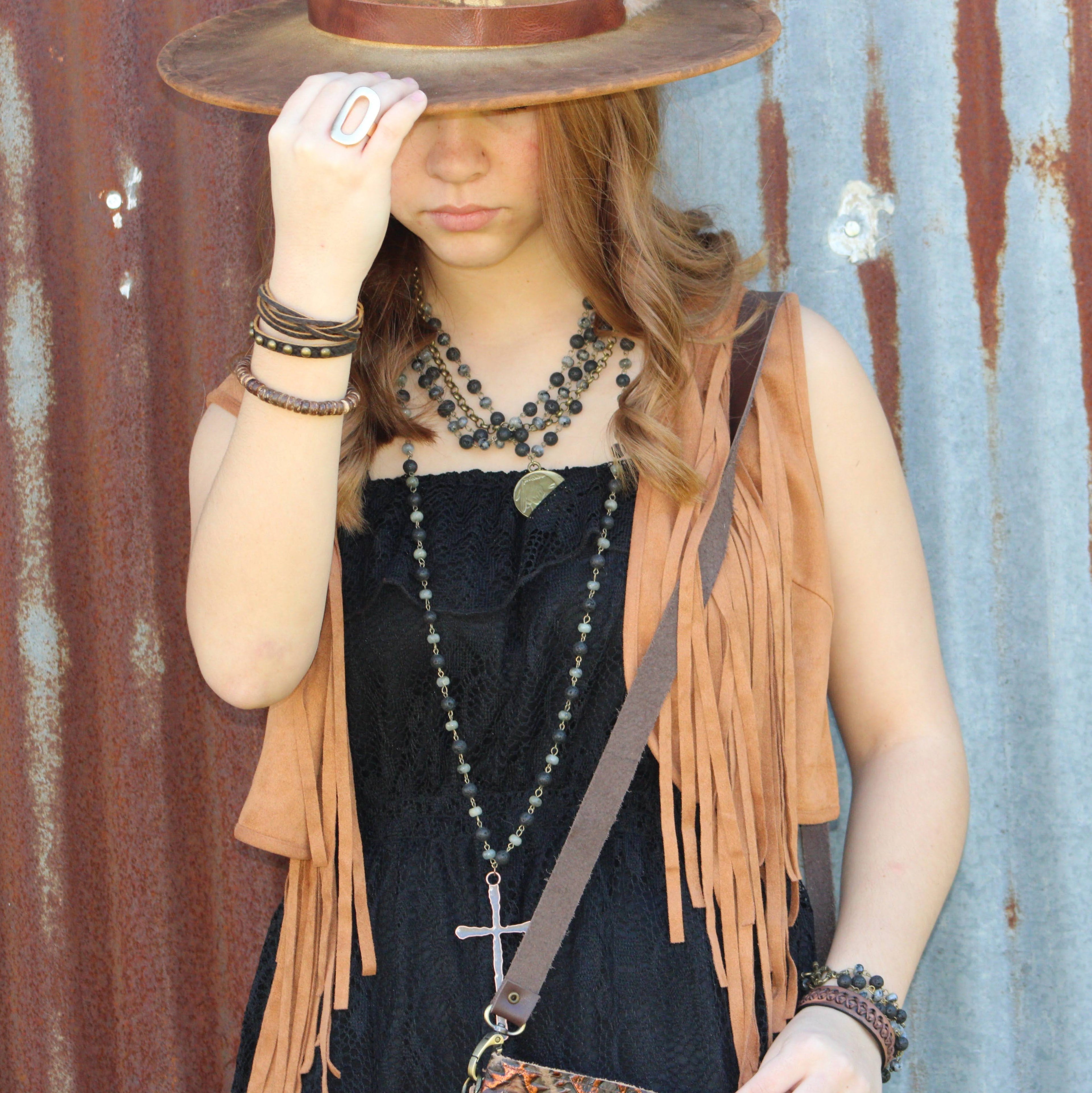 Multi-Strand Leather Cuff with Antique Gold Studs 007s