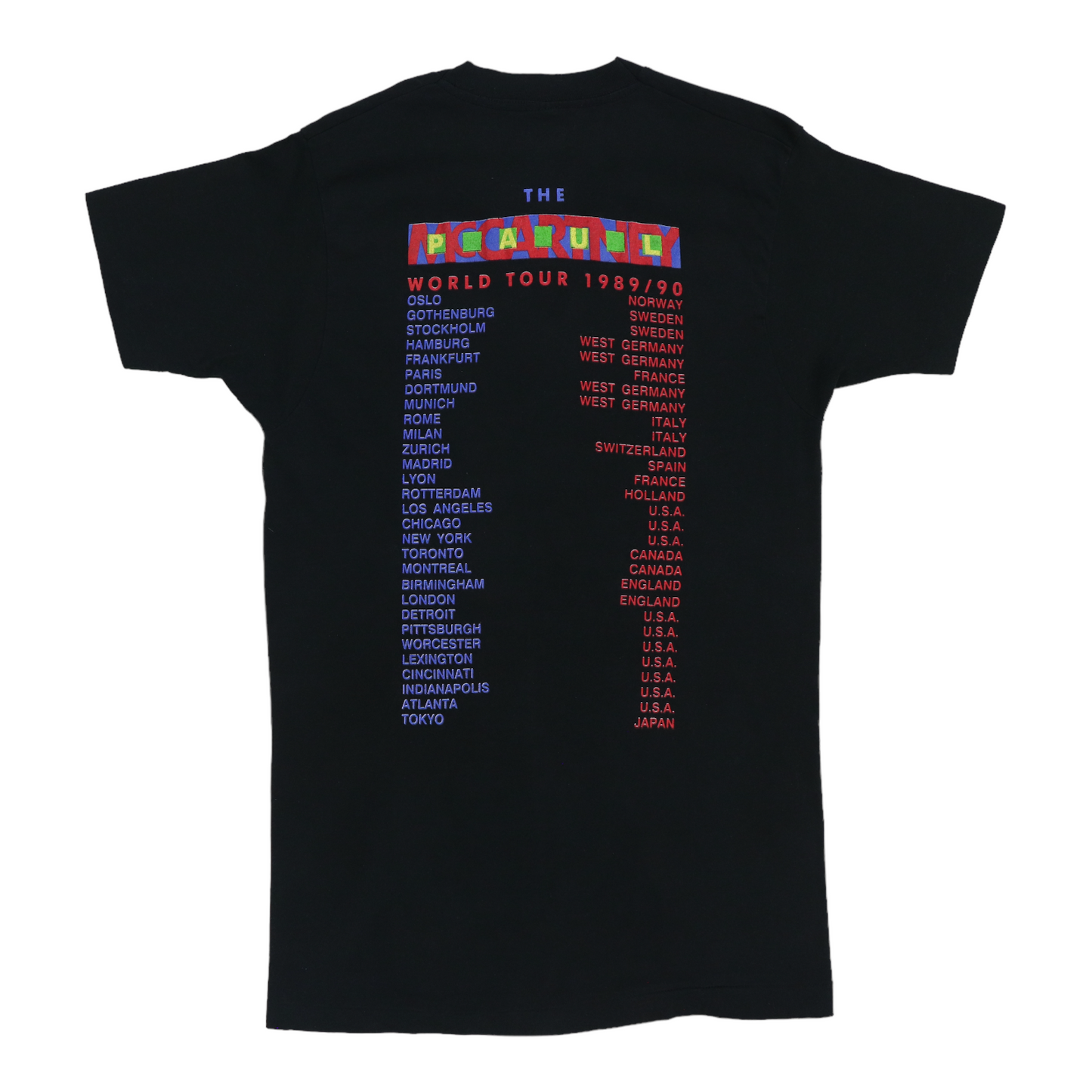 1989 Paul McCartney World Tour Shirt Style017