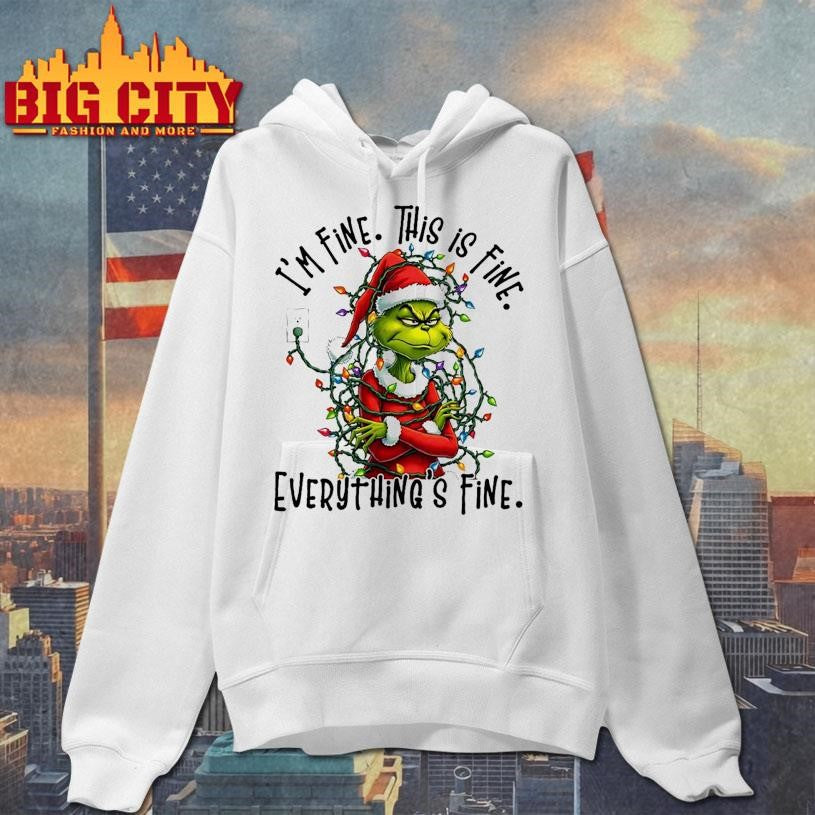 I’m Fine This is Fine Everything’s Fine Christmas lights Grinch tangled shirt