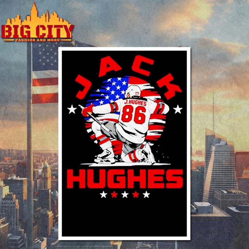 Jack Hughes New Jersey Devils USA Flag Celebration Shirt