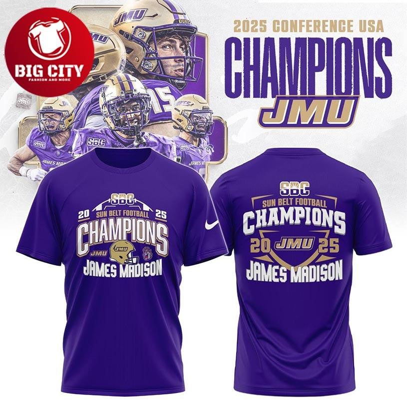 James Madison Dukes Sun Belt Champions 2025 Football Two Sided Shirt