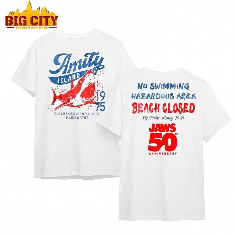 Jaws 3D Amity Island 1975-2025 50th Anniversary Two Sided Shirt