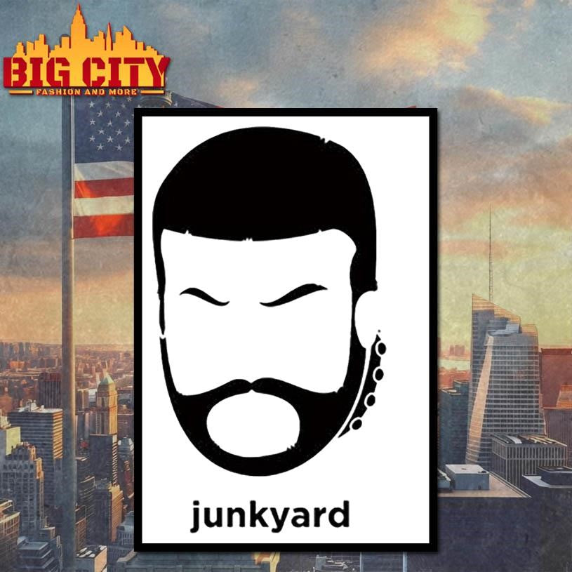 Junkyard dog face black and white shirt
