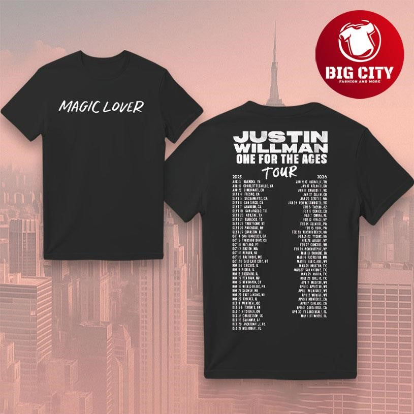 Justin Willman Magic Lover One For The Ages Tour 25&amp;26 Two Sided Shirt
