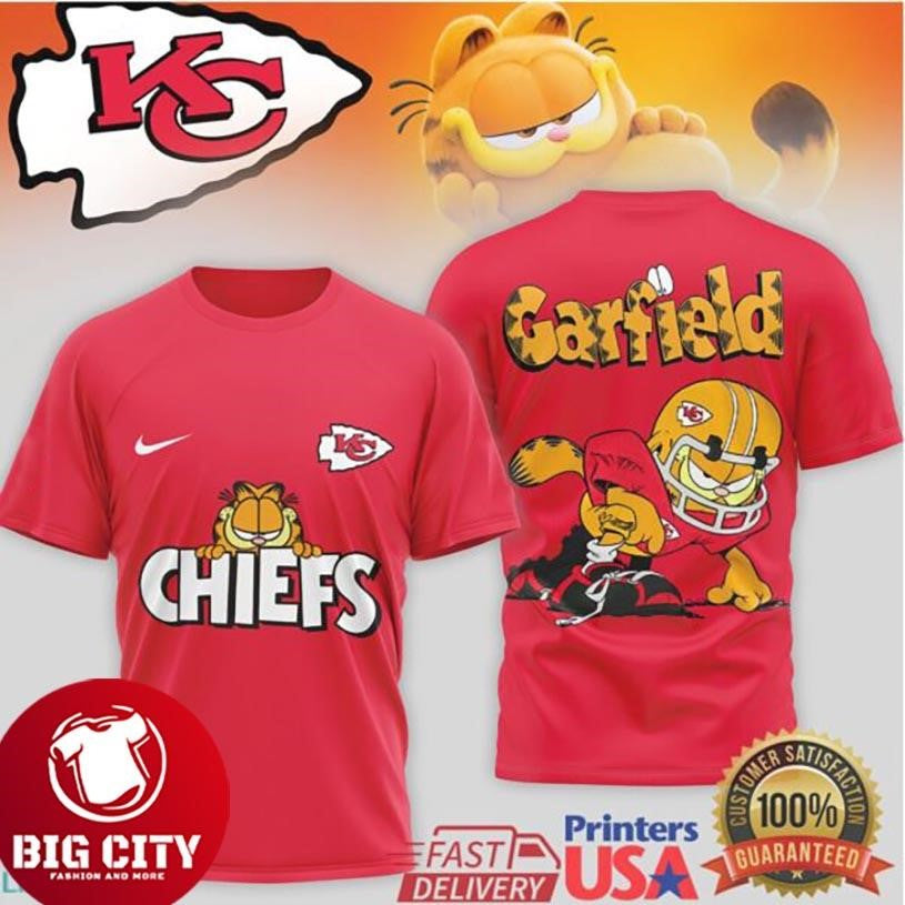 Kansas City Chiefs Garfield Football Character Two Sided Shirt