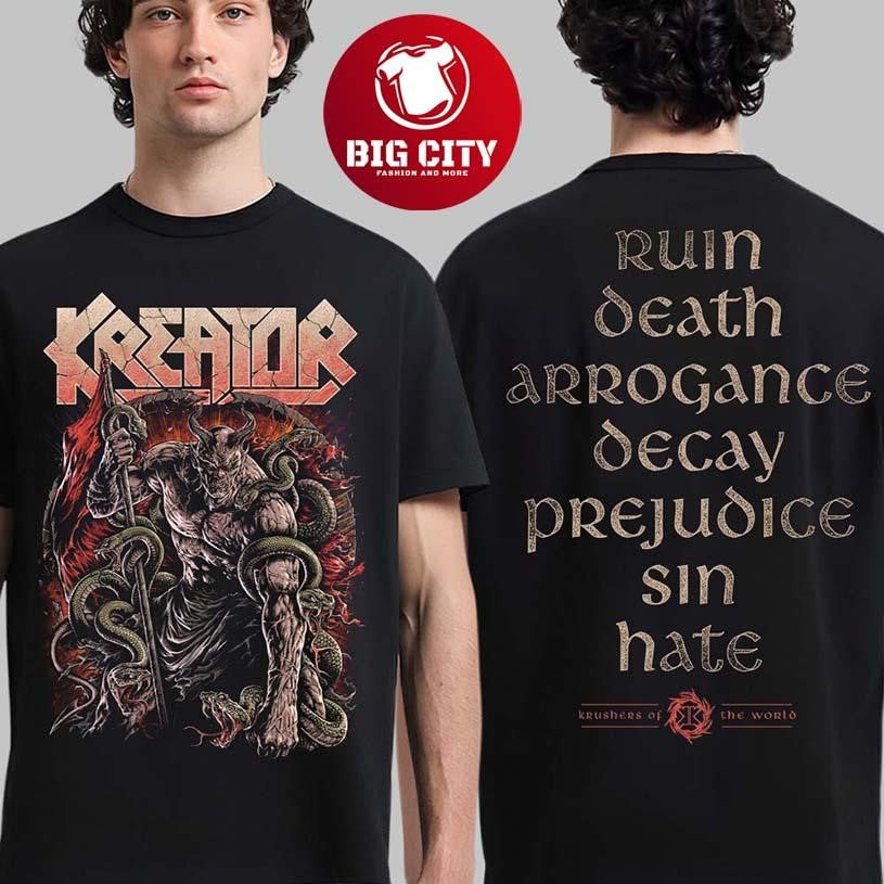 Kreator Krushers Of The World Merch Seven Serpents Two Sided Shirt