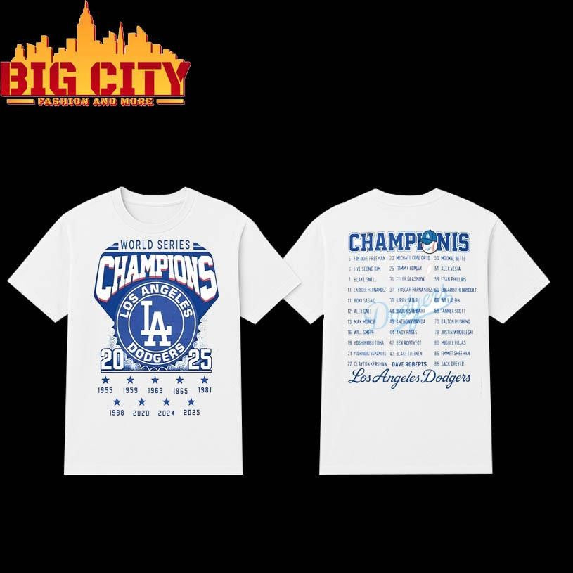 LA Dodgers World Series Champions Team Name 2025 Two Sided Shirt